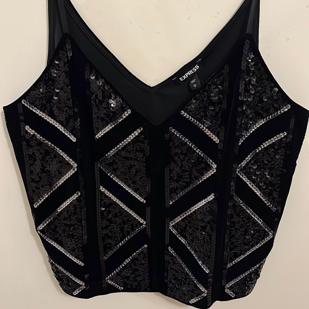 Express - Black velour sequinned front - crop top